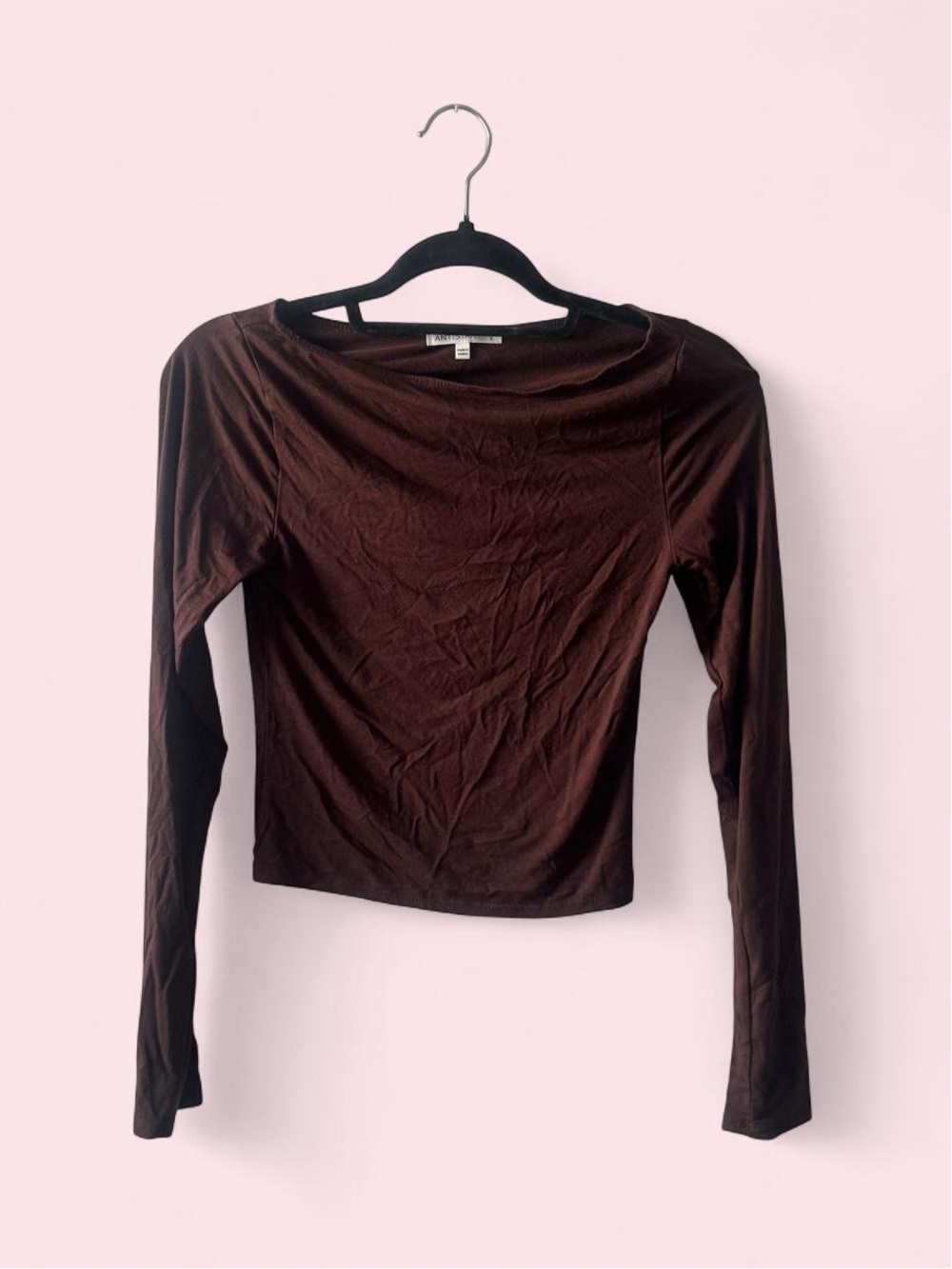 Women's Brown Long-Sleeve Boatneck Top